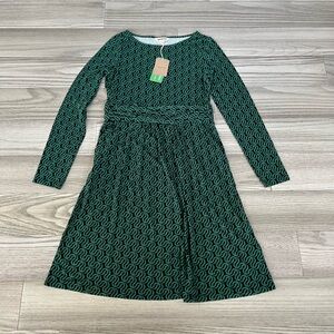 NWT Boden Abigail Jersey Dress Green/Black Ribbon Wave Size 4R